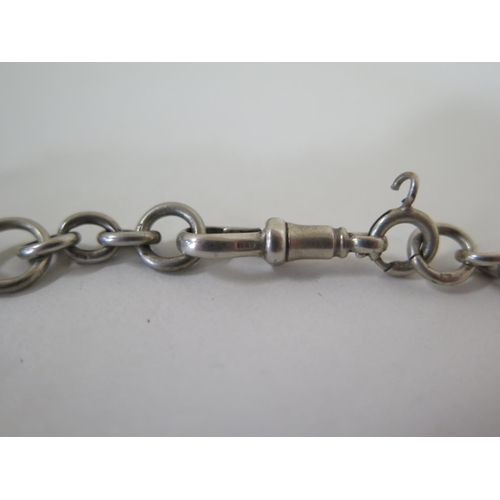 591 - A silver Albert chain approx 1.1 troy oz, some general wear and a broken loop