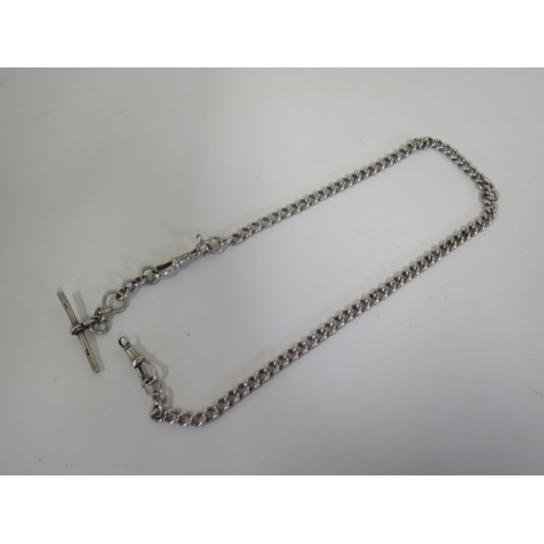 591 - A silver Albert chain approx 1.1 troy oz, some general wear and a broken loop