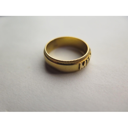 658 - An 18ct hallmarked yellow gold Mizpah ring, size L/M, approx 5.2 grams, some small usage scratches b... 