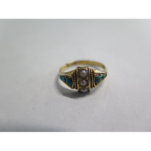 682 - An 18ct ring set with turquoise and seed pearls, size H, approx 2.2 grams