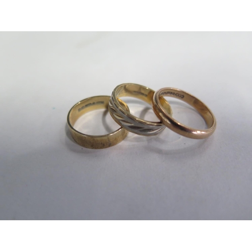 686 - Three 9ct yellow gold band rings, sizes K L M, total weight approx 7.5 grams