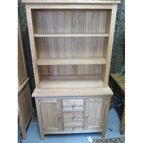 74 - A modern beech dresser with a shelved top over base with drawers and cupboard doors,
 117cm H x 97cm... 