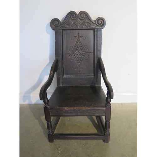 256 - An oak Wainscott chair possibly 18th Century - 106cm tall x 56cm wide x 56cm deep - with good patina