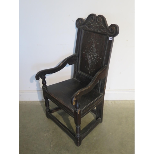 256 - An oak Wainscott chair possibly 18th Century - 106cm tall x 56cm wide x 56cm deep - with good patina