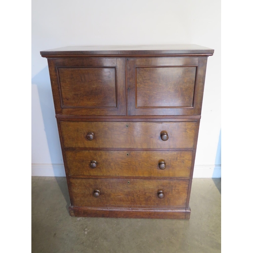 281 - A Victorian walnut cabinet chest with two cupboard doors above three drawers - 130cm H x 99cm x 53cm