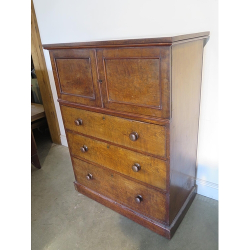 281 - A Victorian walnut cabinet chest with two cupboard doors above three drawers - 130cm H x 99cm x 53cm