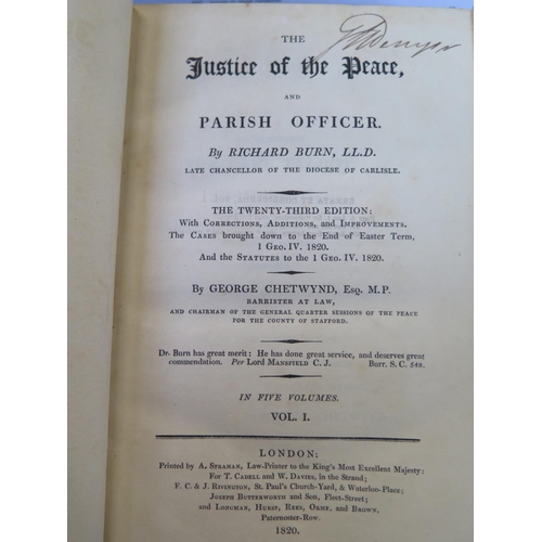 1404 - Five volumes of the Justice of the Peace and Parish Officer by Richaed Burn, full leather bindings, ... 