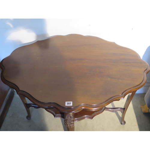 207 - An early 1900s mahogany window table with a shaped top and under tier, 71cm H x 88cm x 64cm