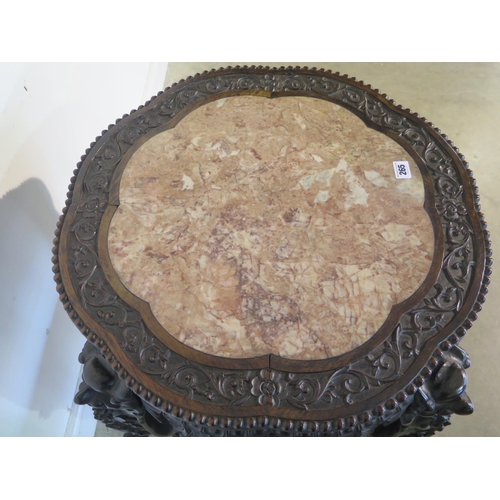 292 - A tall Oriental carved hardwood marble top jardiniere stand with under tier, with good colour and in... 