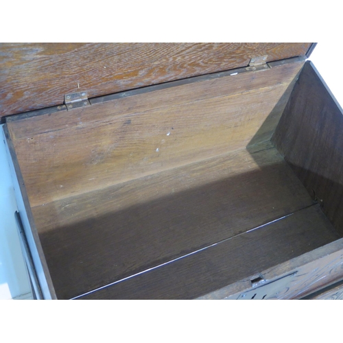 200 - An 18th century oak box on later stand, 90cm tall x 64cm x 41cm
