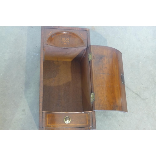 203 - An unusual 19th century oak and mahogany concave fronted cupboard with Armorial crest - 58cm x 28cm ... 