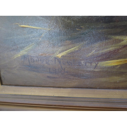 542 - Oil on canvas lion and lioness, signed Madge Newberry 1904 - size 73cm x 102cm