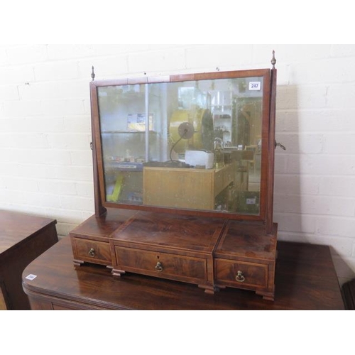 147 - A Georgian mahogany breakfront three drawer toilet mirror, 67cm tall x 67cm wide x 24cm deep