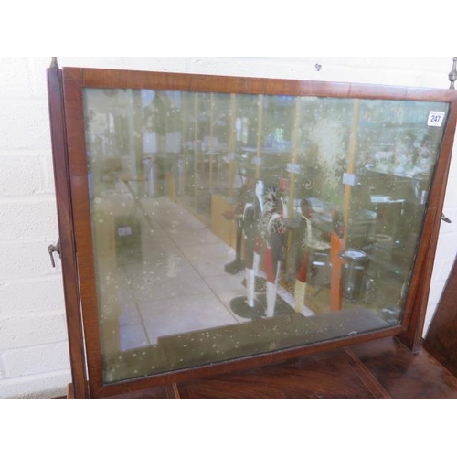 147 - A Georgian mahogany breakfront three drawer toilet mirror, 67cm tall x 67cm wide x 24cm deep