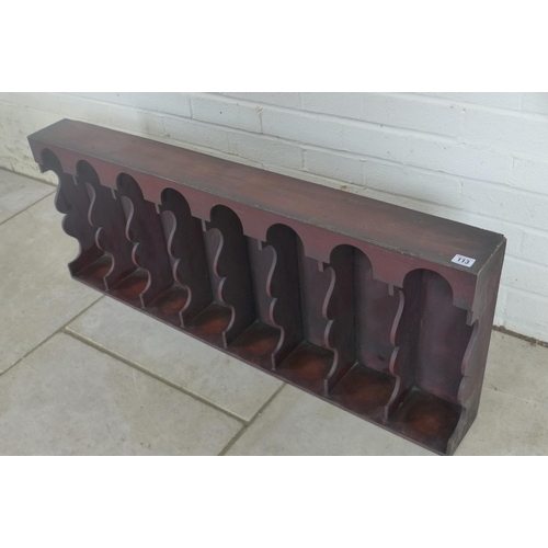 161 - A mahogany eight section jar stand, possibly from a chemist, 44cm H x 114cm x 31cm