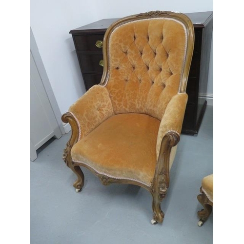 105 - Two 19th century walnut chairs, one gents armchair with scroll arms and a matching nursing chair