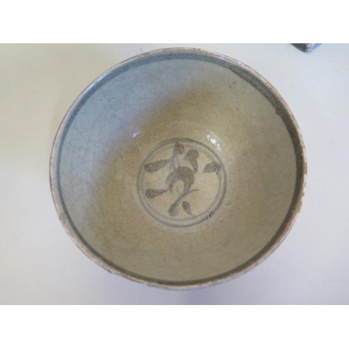 1227 - A Chinese 14th century or earlier provincial bowl together with a small Ming Celadon dish and a late... 