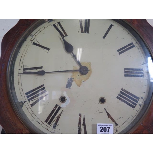 207 - American inlaid case, drop dial wall clock in need of some restoration