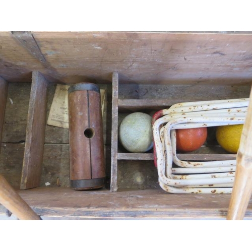 6 - A vintage croquet set, by FH Ayres, with Jaques of London mallets, one ball missing, turn posts miss... 