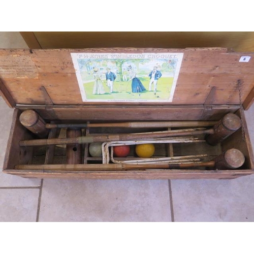 6 - A vintage croquet set, by FH Ayres, with Jaques of London mallets, one ball missing, turn posts miss... 