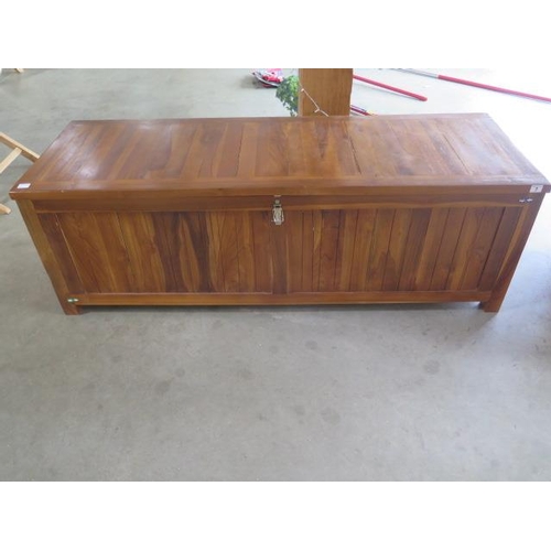 16 - A hardwood garden cushion box 150cm wide, 50cm high, 52cm deep