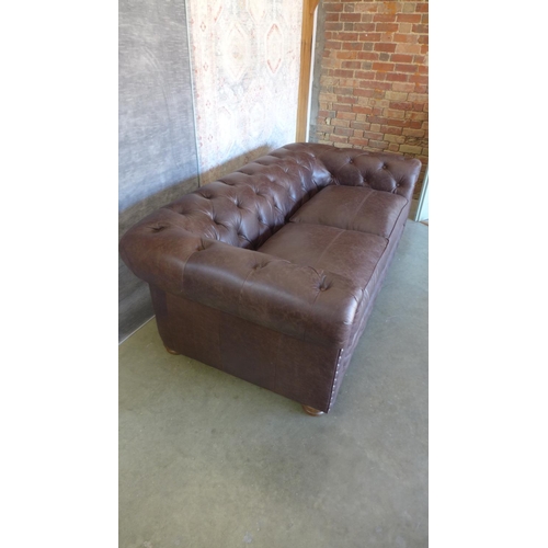 37 - Alexander and James Brixton chesterfield 3-seater leather sofa in brown. Furniture Village sale pric... 