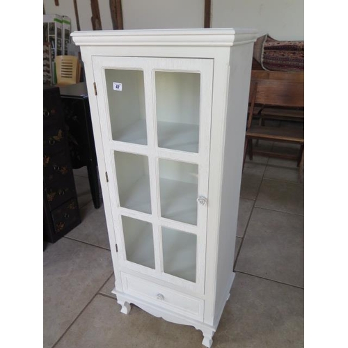 47 - A white painted cabinet with a drawer, 120 cm tall x 48 cm cm x 32 cm