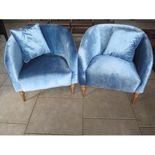 49 - A pair of blue upholstered tub chairs, 75 cm tall x 82 cm x 82 cm
