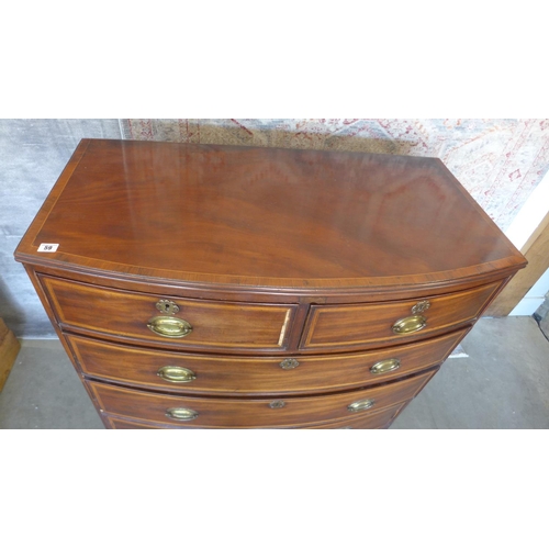 59 - A 19th century inlaid mahogany five drawer bowfronted chest on splayed bracket feet. 106 cm tall x 1... 