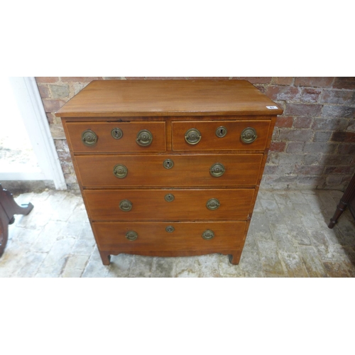 61 - A small mahogany 5 drawer chest. 78 cm tall x 70 cm x 43 cm. Some veneer losses and usage marks but ... 