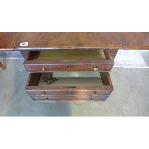 66 - A 19th century 2-drawer mahogany pembroke side/worktable. 71cm tall x 65 x 90cm extended. Some gener... 