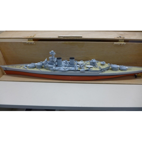 960 - 2-cased plastic models of the Bismark and HMS Hood, largest 67cm some loose pieces.