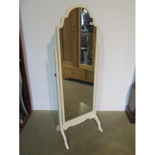 20 - A white painted cheval mirror, 143cm tall