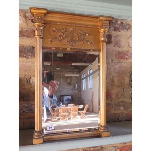 64 - A small 19th century gilt pier mirror, 60cm x 39cm, some plaster losses and touching in. Removed fro... 
