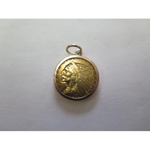 922 - An American 5 dollar gold coin on a 9ct gold mount, total weight approx 9.8gs