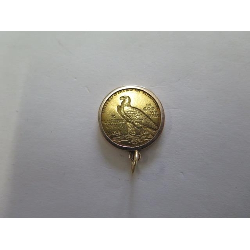 922 - An American 5 dollar gold coin on a 9ct gold mount, total weight approx 9.8gs