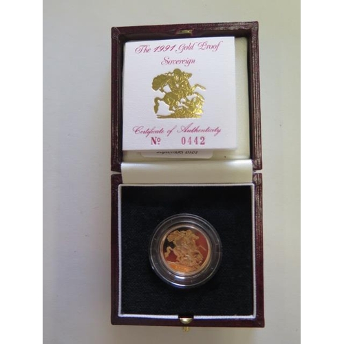 927 - A Elizabeth II gold proof full sovereign, dated 1991 no 0442