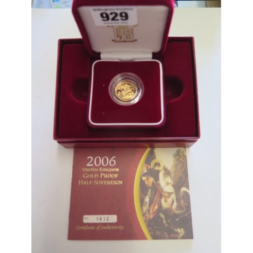 929 - A Elizabeth II gold proof half sovereign, dated 2006 no 1412