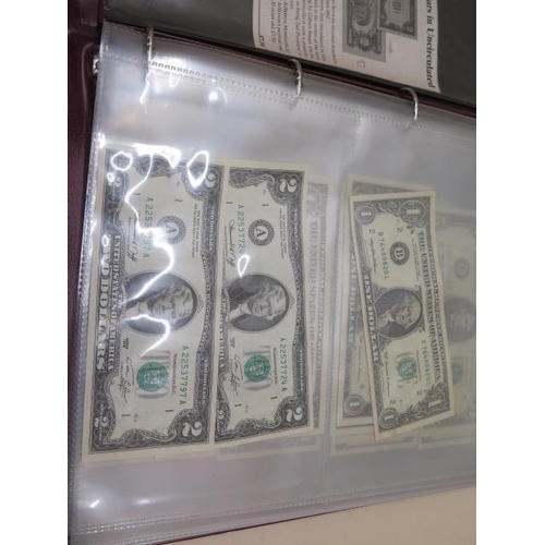 934 - An album of World bank notes mainly USA dollars, 2 dollars, 5 dollars, 10 dollars, 20 dollars and 10... 