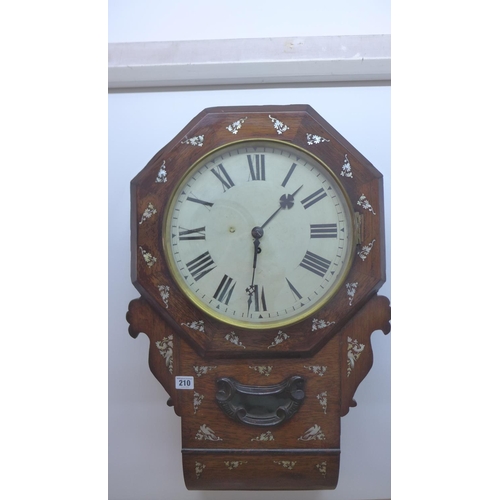 210 - A 19th century, 8 day, rosewood wall clock with birds and flowers, inlaid with mother of pearl, drop... 