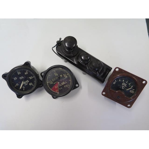 1054 - Three military or aircraft dials and a bakelite morse code