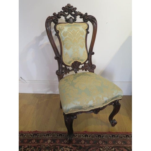 80 - A pretty carved Victorian side chair recently reupholstered, 91cm tall -TAKEN