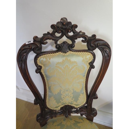 80 - A pretty carved Victorian side chair recently reupholstered, 91cm tall -TAKEN