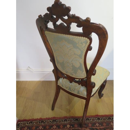 80 - A pretty carved Victorian side chair recently reupholstered, 91cm tall -TAKEN