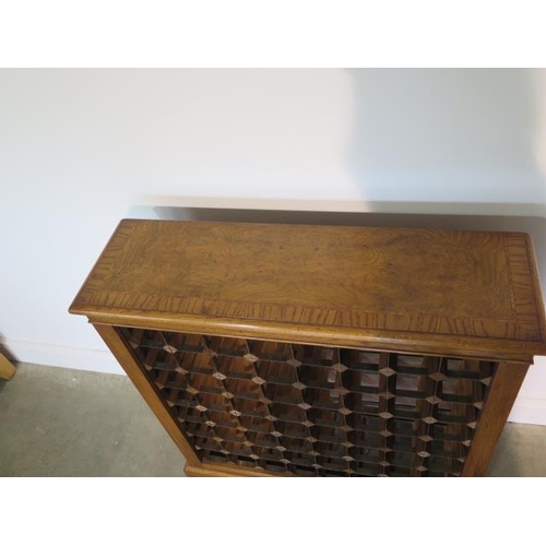 92 - An inlaid burr oak 64 bottle wine rack, made by a local craftsman to a high standard, 98cm tall x 92... 