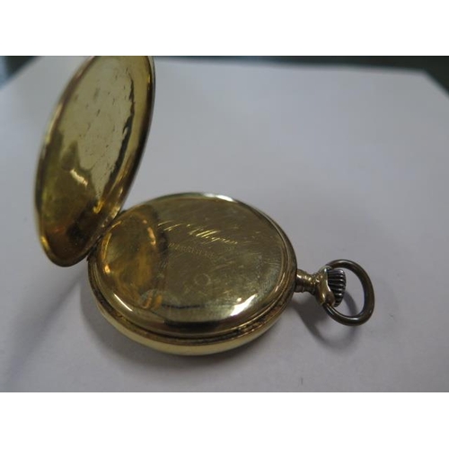 938 - A continental yellow gold pocket watch, tests to approx 18ct, 4.5cm wide, approx 68 grams, running i... 