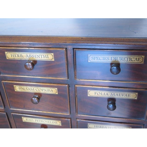 94 - A mahogany chemist apothacary chest with 20 named graduating drawers incorporating 19th century and ... 