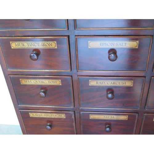 94 - A mahogany chemist apothacary chest with 20 named graduating drawers incorporating 19th century and ... 