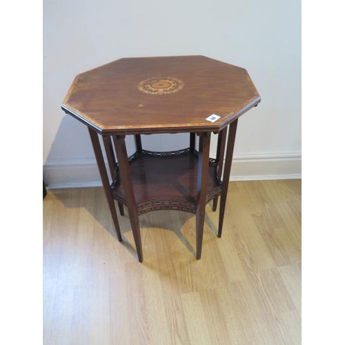105 - An Edwardian mahogany occasional table with gallery and inlaid top, 66cm tall x 54cm x 45cm, some re... 