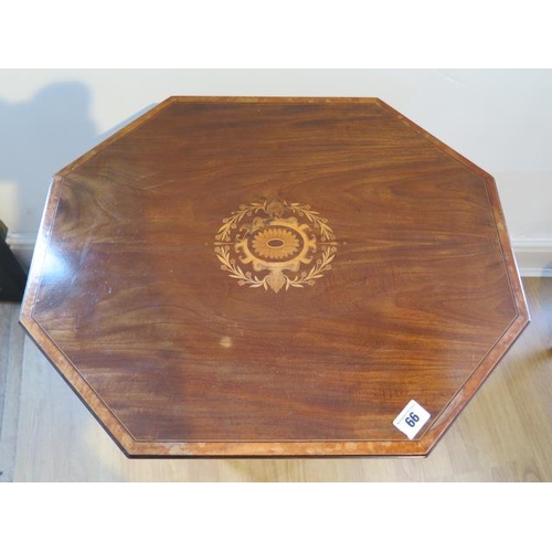 105 - An Edwardian mahogany occasional table with gallery and inlaid top, 66cm tall x 54cm x 45cm, some re... 